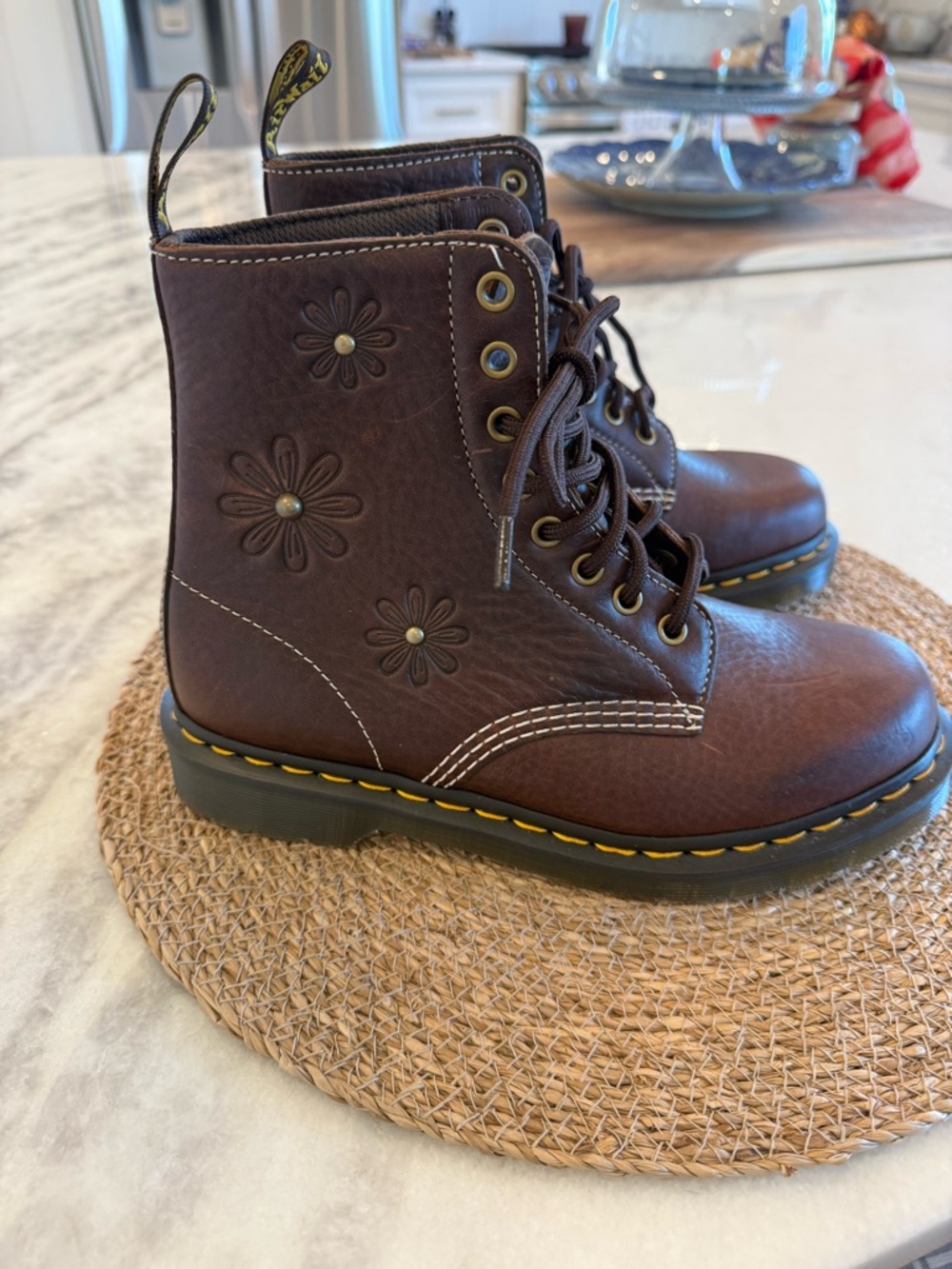 Dr. Martens 1460 Pascal Flower Grizzly Leather Boots - Dark Brown